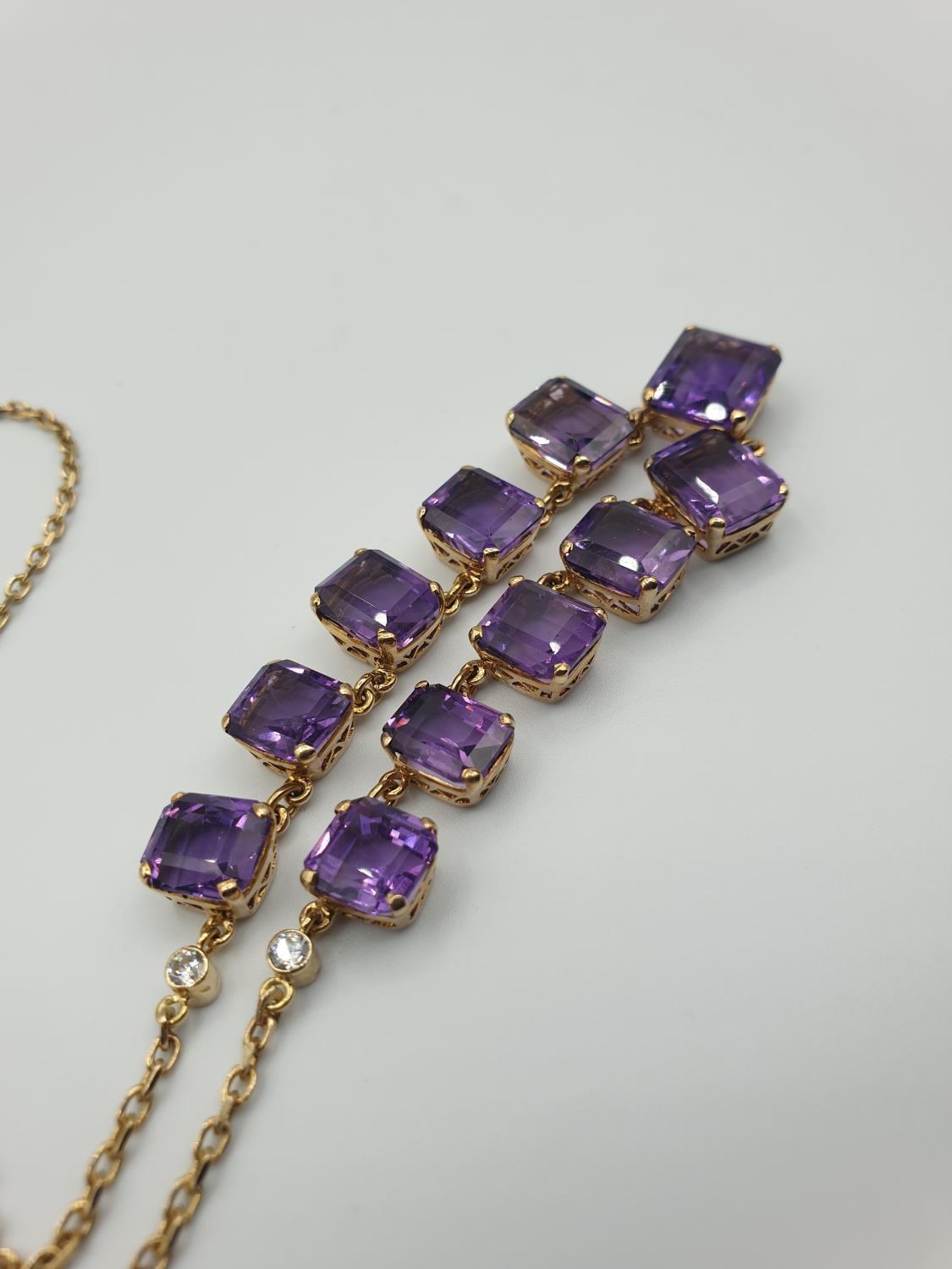 9CT YELLOW GOLD AMETHYST NECKLACE, Size of the biggest stone is 11 x 9mm .WEIGHT 15.8G AND 40CM - Image 4 of 5