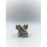 Salt and pepper silver Bulldog cruet set, marked 800 silver and approx 6cm tall and weight 177g (2)