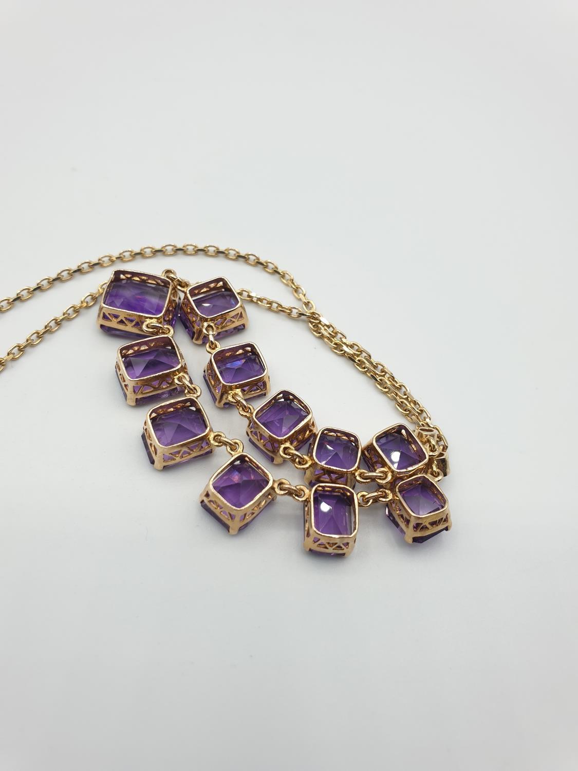 9CT YELLOW GOLD AMETHYST NECKLACE, Size of the biggest stone is 11 x 9mm .WEIGHT 15.8G AND 40CM - Image 5 of 5