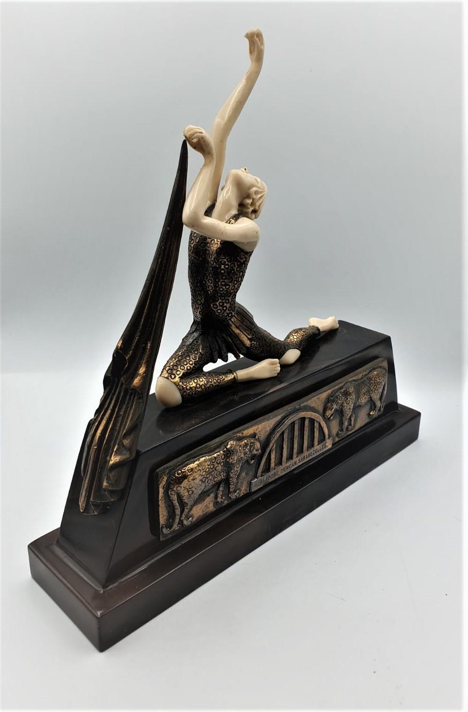 Art deco bronze statue of Isadore Duncan by Sarabezolles on marble base - Image 3 of 6