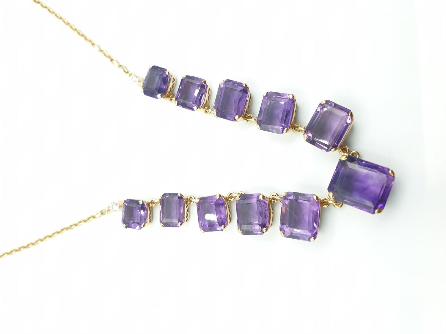 9CT YELLOW GOLD AMETHYST NECKLACE, Size of the biggest stone is 11 x 9mm .WEIGHT 15.8G AND 40CM - Image 2 of 5