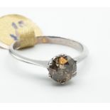 An 18ct solitaire ring with 0.9ct brown A2 stone diamond, weight 2g and size J1/2