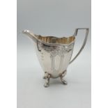 Vintage Silver creamer Jug. Engraved patterned border to upper with blank cartouches to sides 4 x