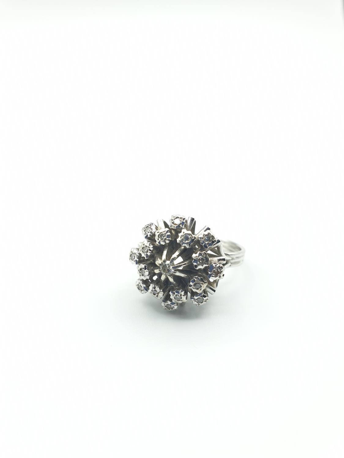 18CT WHITE GOLD DIAMOND CLUSTER RING, SIZE M WEIGHT 6.2G. Hallmark inside the band showing 750 for - Image 2 of 6
