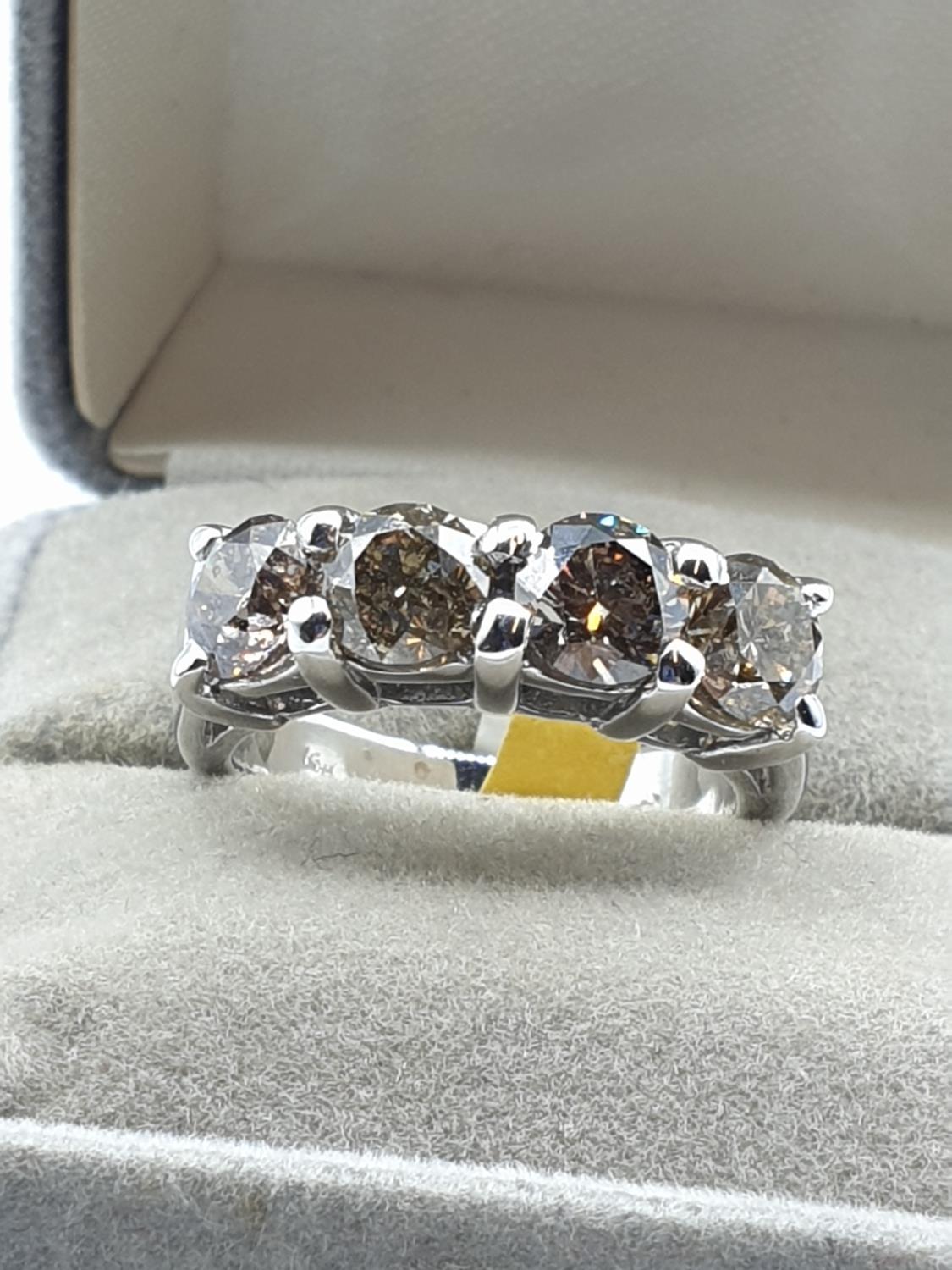 14ct white gold 4 champagne diamond ring (just under 3ct in total), weight 7.6g and size M - Image 3 of 10