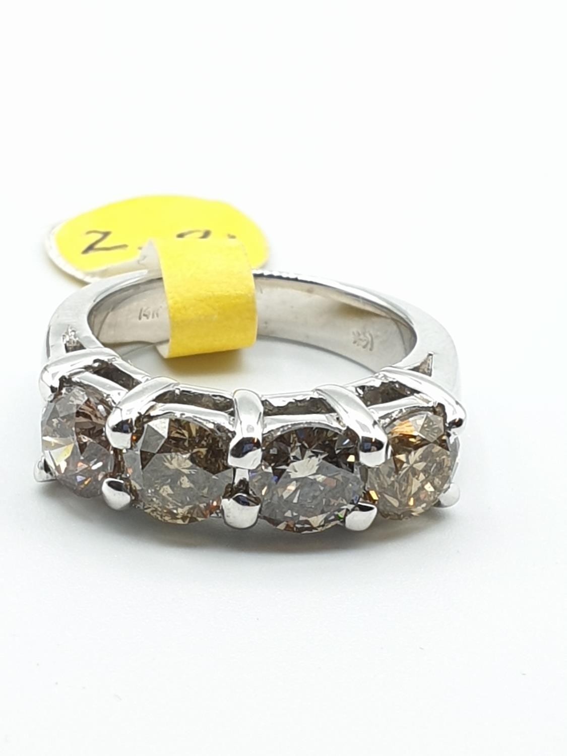 14ct white gold 4 champagne diamond ring (just under 3ct in total), weight 7.6g and size M - Image 6 of 10