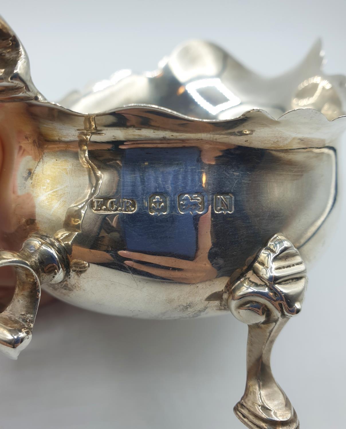 Antique Silver Sauce/ Gravy boat with three cabriole legs and having an unusual scale design to - Image 4 of 5