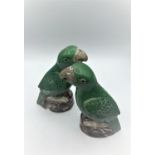 A pair of 18th century style Chinese parrots, approx 20cm tall