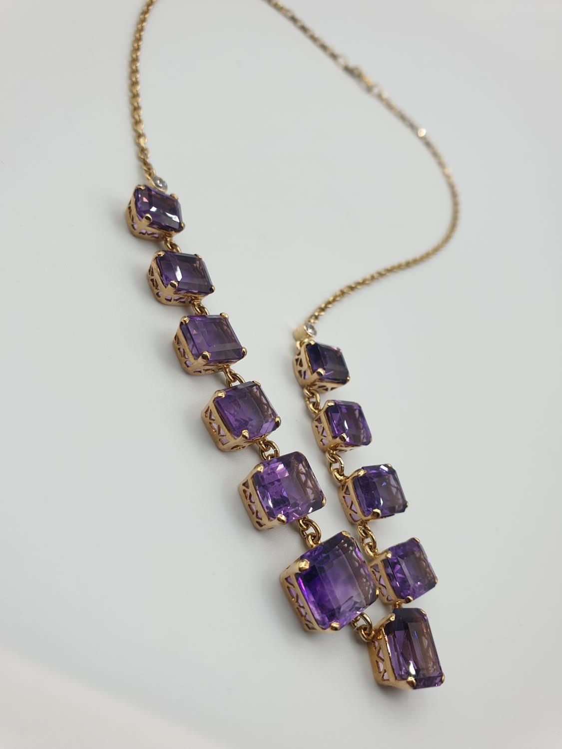 9CT YELLOW GOLD AMETHYST NECKLACE, Size of the biggest stone is 11 x 9mm .WEIGHT 15.8G AND 40CM - Image 3 of 5