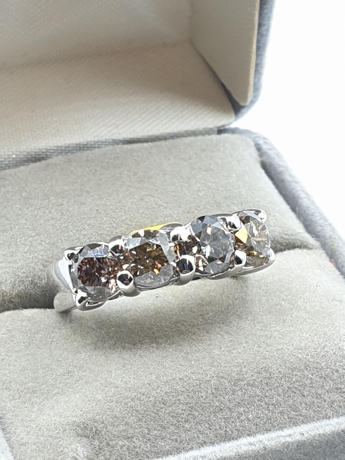 14ct white gold 4 champagne diamond ring (just under 3ct in total), weight 7.6g and size M - Image 2 of 10