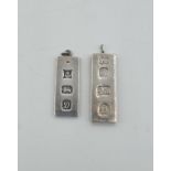 2 x silver ingots his & hers, both hallmarked 1 x Birmingham 1977 1 x London 1978 47.5 grams