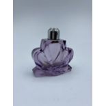 Purple art deco scent bottle with missing puffer, 7.5cm high 7cm wide