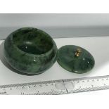 Nephrite Sugar Bowl with Gold Plated Detail, Around 9cm in Diameter to 7cm in Height; 318.80g (ECN