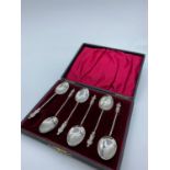 Antique Set of 6 Silver apostle coffee spoons. Each spoon clearly marked showing : Henry Williamson,