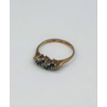 9ct yellow gold sapphire and CZ ring, weight 1.7g and size K