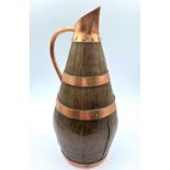 Antique French Cider/Water jug Oak copper banded jug.