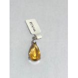 PEAR SHAPED CITRINE PENDANT IN SILVER WITH CZ STONES, WEIGHT 3.43G ECN 144
