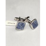 PAIR OF CUFF LINKS (COPPER WITH RHODIUM TREATMENT) WITH LAPIS LAZULI ECN 174