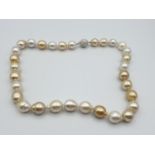 Celtic natural large pearl necklace with 14ct white gold clasp, 23cm long and weight 107g