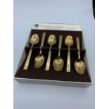 Set of 6 gilded Arthur Price teaspoons with engine turned design to handles. Original Box with