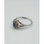 9ct white gold ring with sapphire and CZ stons, weight 1.8g and size M
