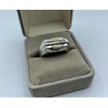 14ct white gold ring with diamonds, weight 8.8g and size U