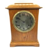 Oak cased Edwardian English striking mantle clock. Recently overhauled , Good working order. with