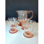 Hand blown pitcher jug and Pink Casablanca tumblers.