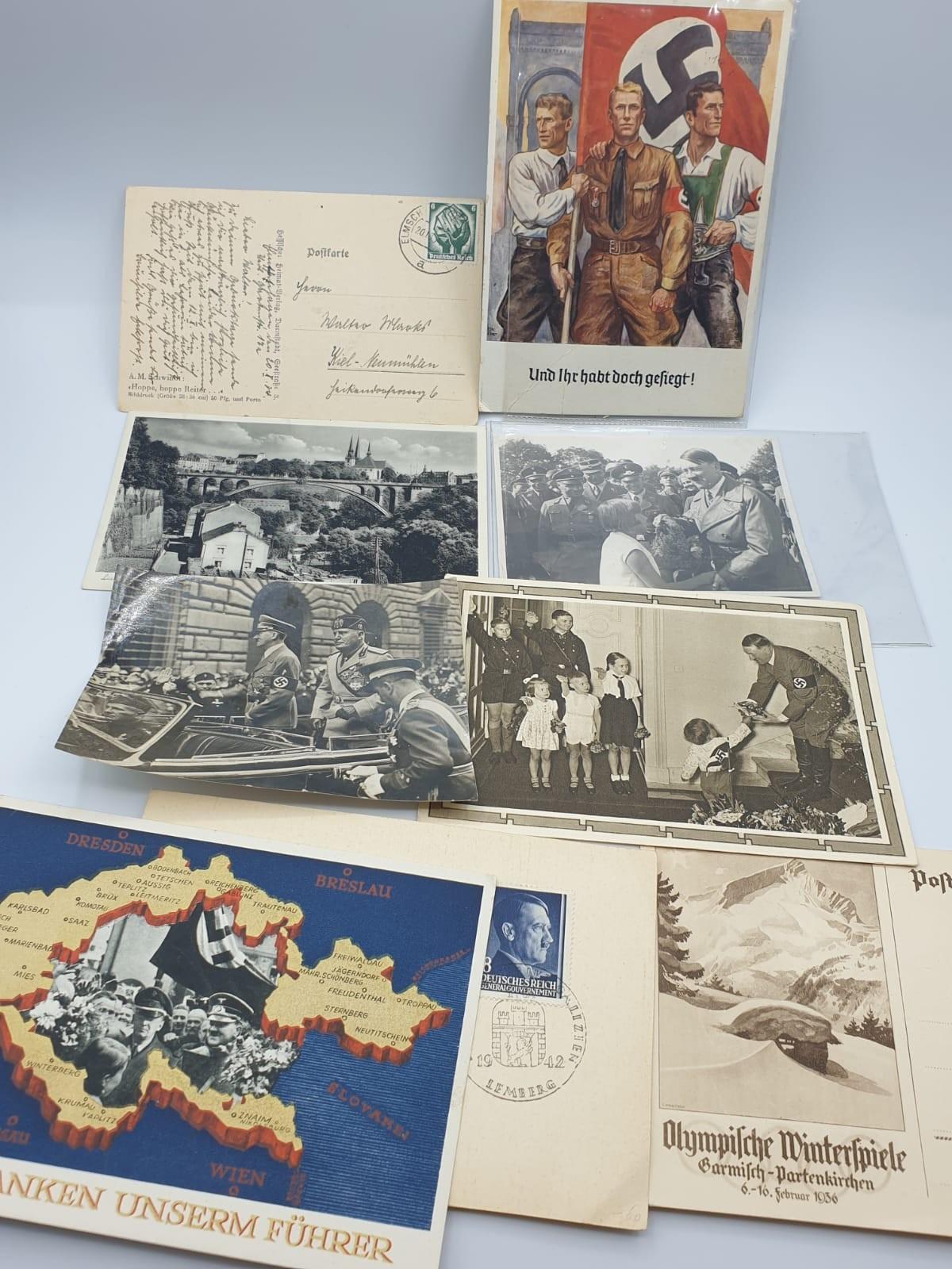 18 assorted photos and postcards from Germany in the 1930s to include rare Hitler birthday stamp. - Image 3 of 5