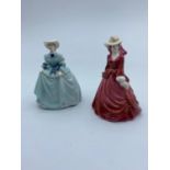 2x Bone China Figures from the Coalport Bone China Miniature Collection. 'Leona' in a Burgundy