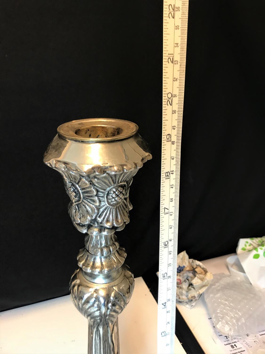 A pair of large ornate silver plate candlesticks circa 1930, with a weight of 5.7kg - Image 5 of 5