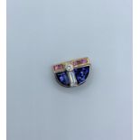 18ct white and yellow gold with Diamond, blue & pink stone pendant (possibly sapphire)weight 4.78g.