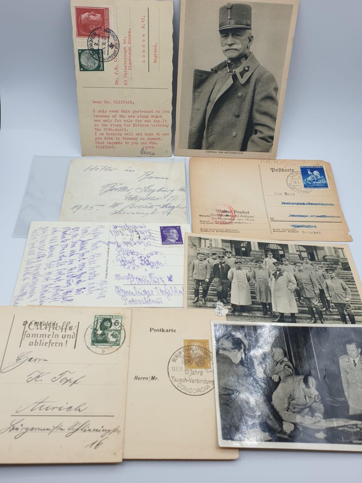 18 assorted photos and postcards from Germany in the 1930s to include rare Hitler birthday stamp. - Image 4 of 5