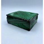 Czech Bohemian Art Deco green Malachite glass trinket / jewelry box with lid having embossed pattern