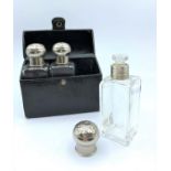 Edwardian (C.1900) Leather cased triple bottled perfume casket with internal stoppers.
