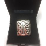 Vintage silver ring with Celtic motif to top and pierced Celtic design to sides, showing 925