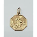 9ct gold St Christopher octagonal pendant, weight 1.28g
