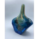 An aqua coloured theme vase, unusual shaped with a height of 20cm.