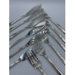 SET OF 6 SILVER HALLMARKED FISH KNIFES AND FORKS 686G KNIFE 21CM FORK 18CM