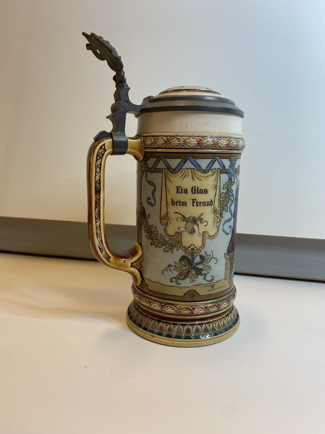 Antique Villeroy & Boch lidded German "MettLach" Beer Stein tankard. circa 1890s Signed C.Warth - Image 3 of 21