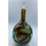Mdina hand blown studio art glass tiger lollipop stoppered decanter etched date 1985