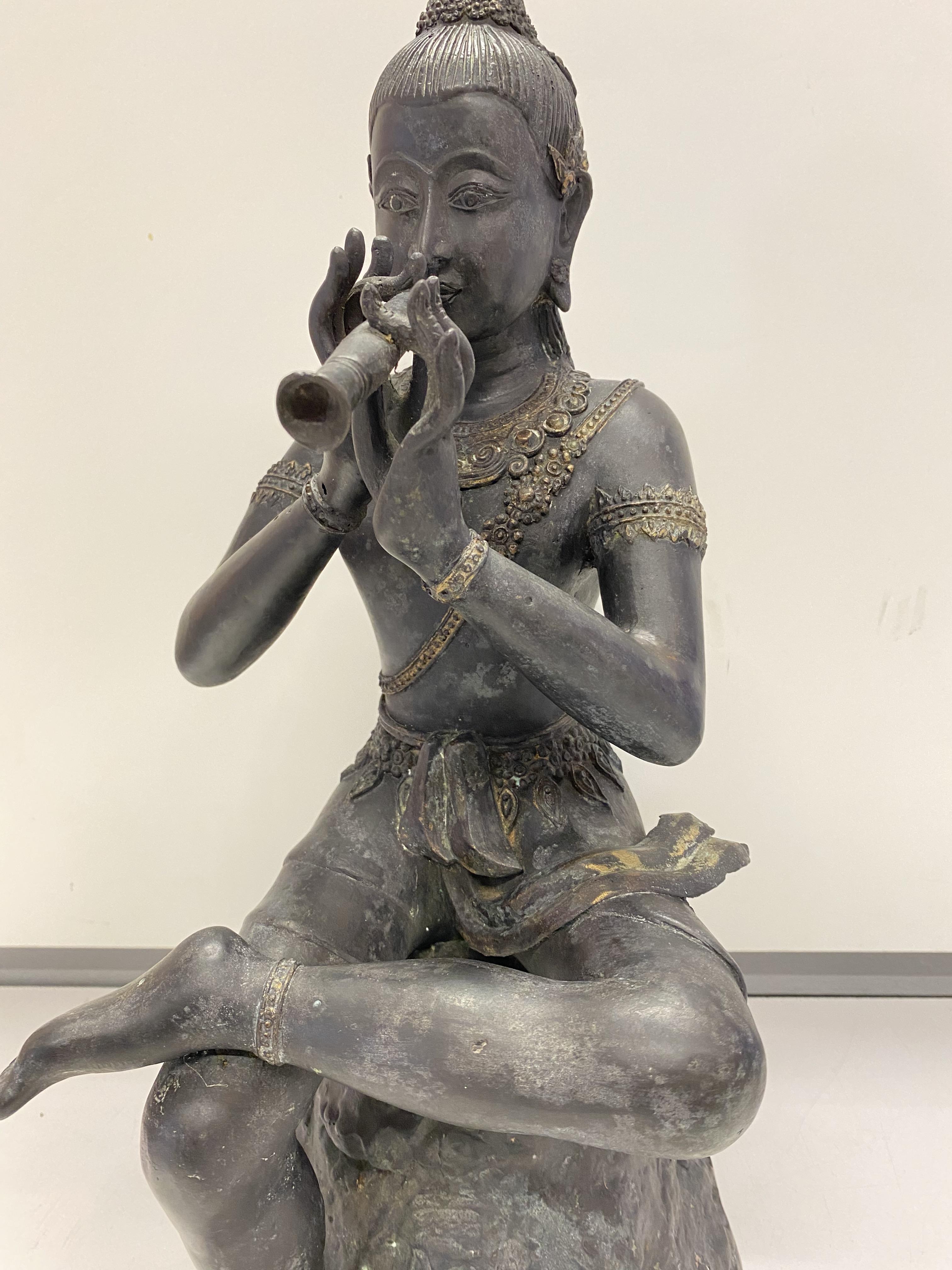 Large gilded bronze statue of angel /God / Buddha playing musical instrument. 48cm High 22cm Wide - Image 5 of 27