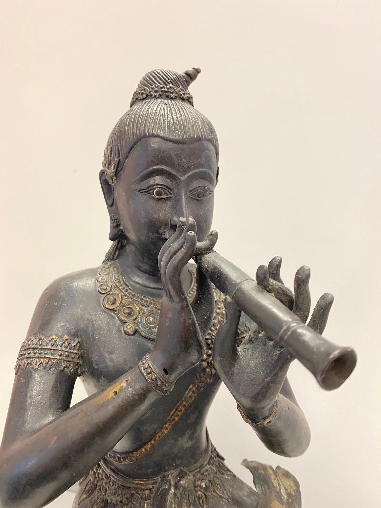 Large gilded bronze statue of angel /God / Buddha playing musical instrument. 48cm High 22cm Wide - Image 22 of 27