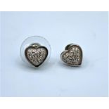 Pair of heart shaped diamond encrusted earrings, weight 2.4g