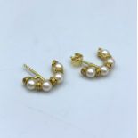 Pair of 18ct yellow gold diamond and pearl earrings (0.10ct), weight 3.2g