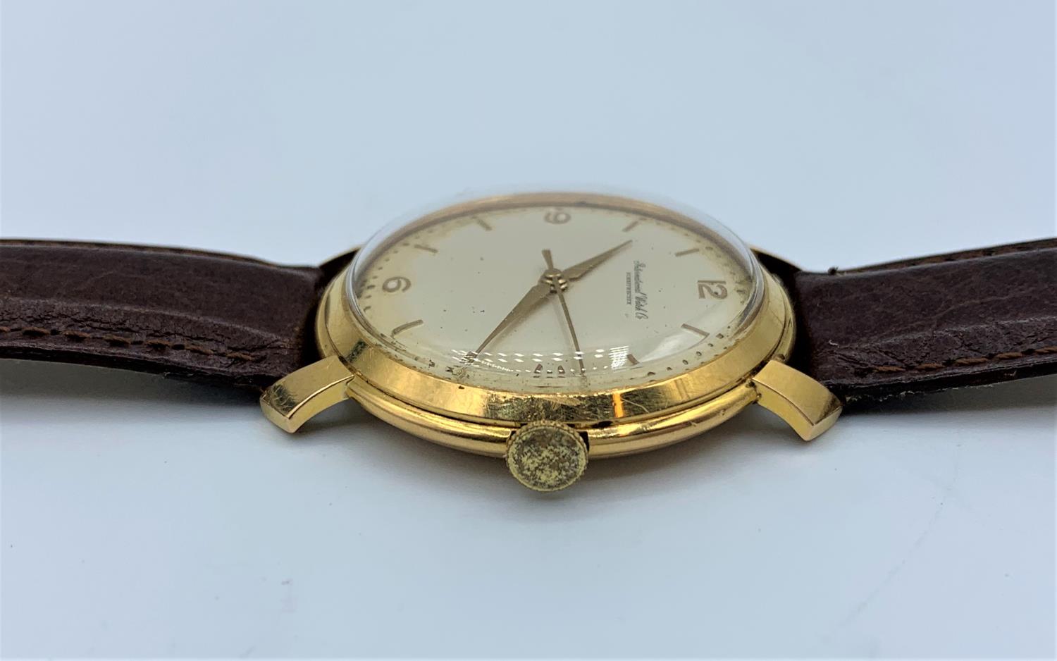 A vintage 18ct gold IWC watch with leather strap, in working order. - Image 3 of 6