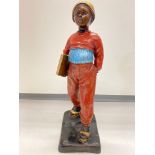 Large cold painted bronze statue of boy scholar with gilded book 40cm high x 12cm base