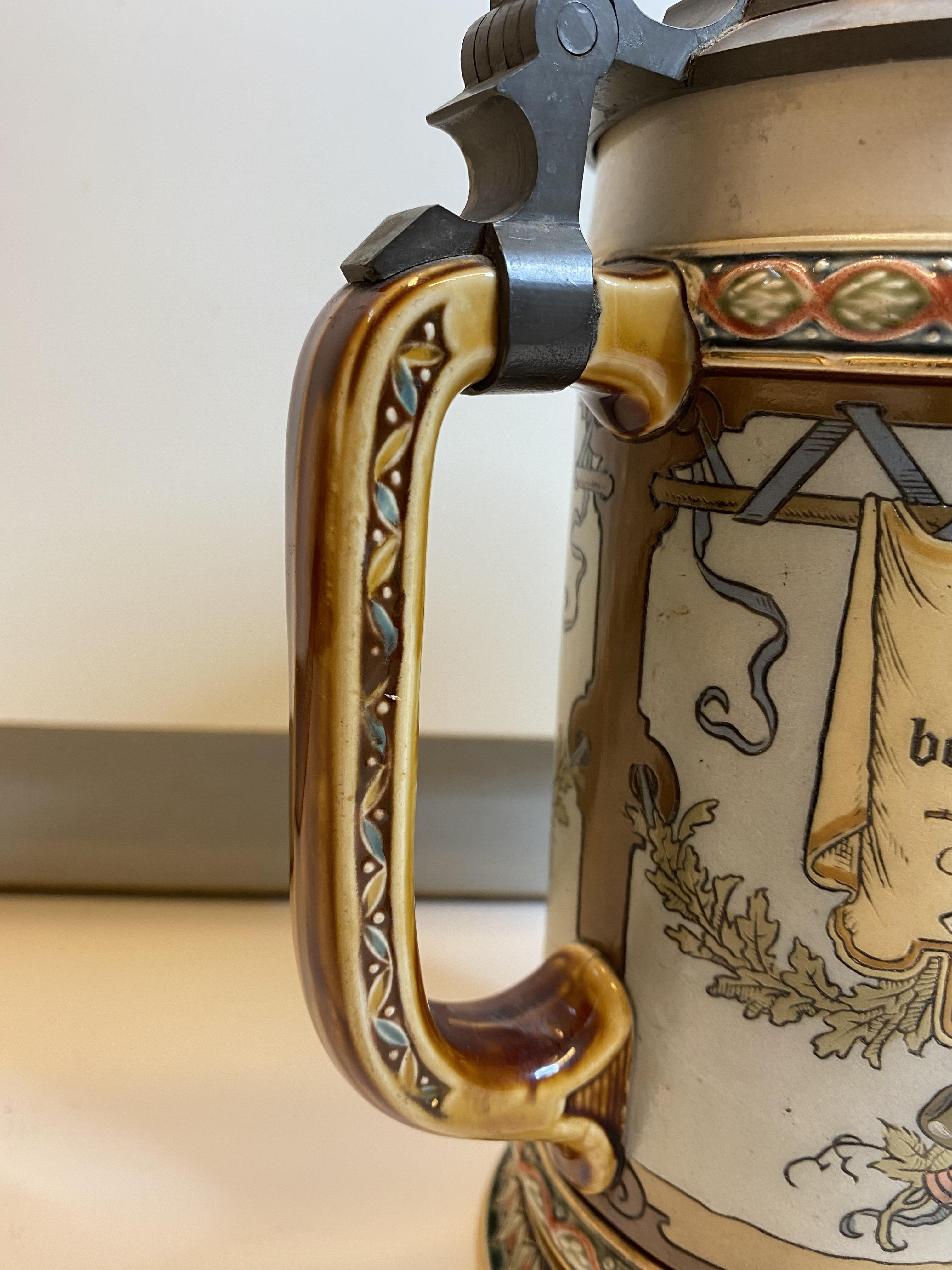 Antique Villeroy & Boch lidded German "MettLach" Beer Stein tankard. circa 1890s Signed C.Warth - Image 16 of 21