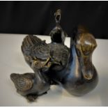 Bronze sculpture of ducks and swan, H13cm x W19cm and weight 1.5kg approx