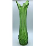 Retro green tall glass vase. Tapered towards top. It is approximately 37.5cm tall.